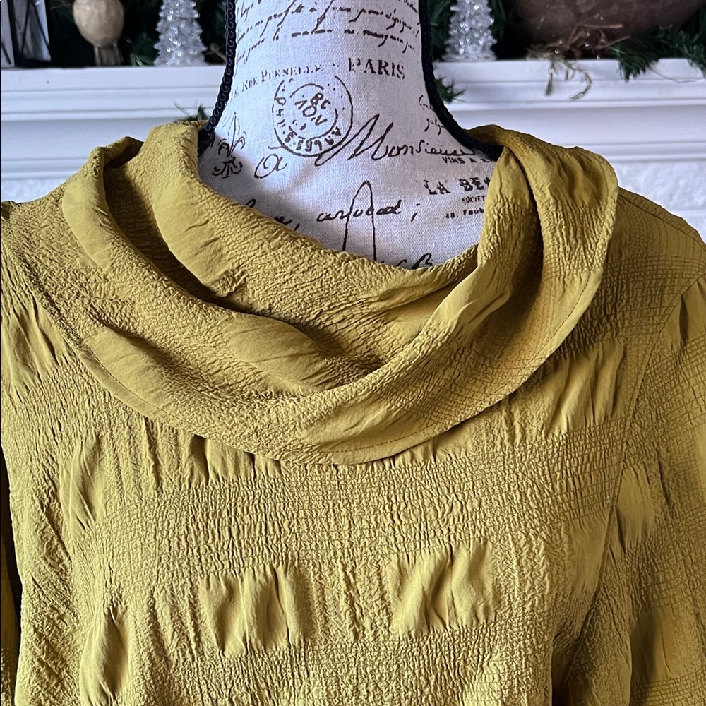 Women's Mustard Cowl Neck Blouse - Picture 2 of 6